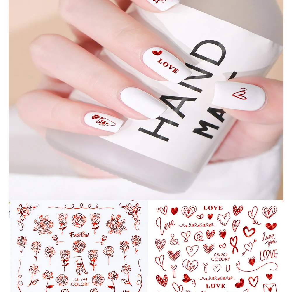 

Nail Stickers Valentine's Day Series Rose Flower Love Mood Laser Art Equipment Accessories For Nail Styling Decoration Supplies