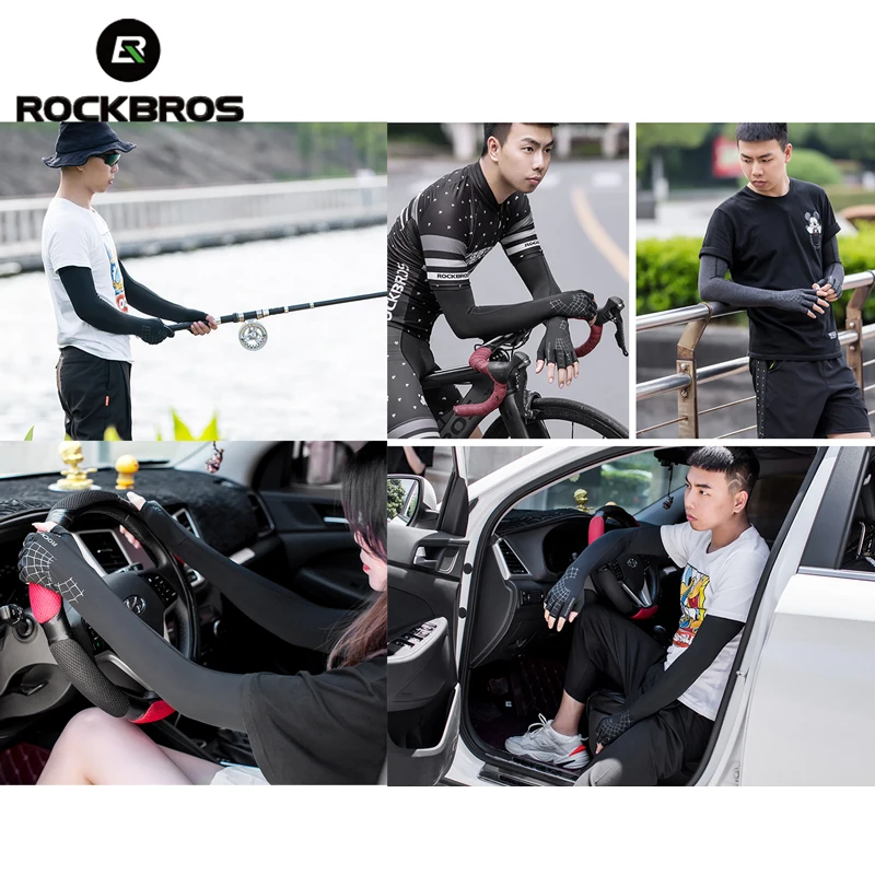ROCKBROS, 2 в 1, спортивные перчатки с рукавами, дышащие, эластичные, для бега, походов, вождения, рукава, руки, теплые перчатки для защиты от солнца