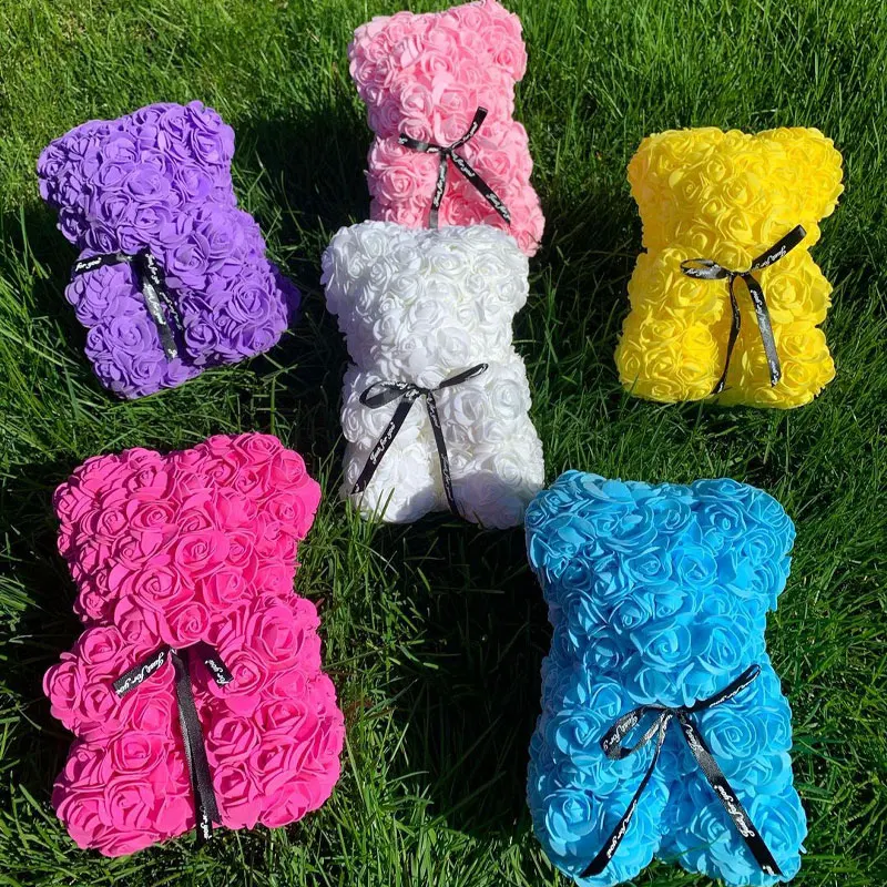 

Hot 25cm Handmade Mixed Colour Rose Teddy Bear Birthday Gifts Valentine's Day Gifts Wedding Decoration Romantic Rose Bear