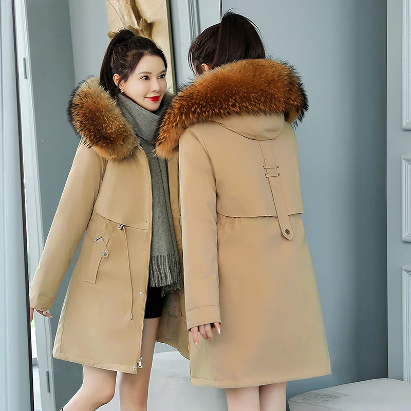 

2023 Winter Parkas Cotton Padded Jacket Women Fur Collar Hooded Korean Casual Femme 6XL Loose Long Thick Coat Ladies G1600
