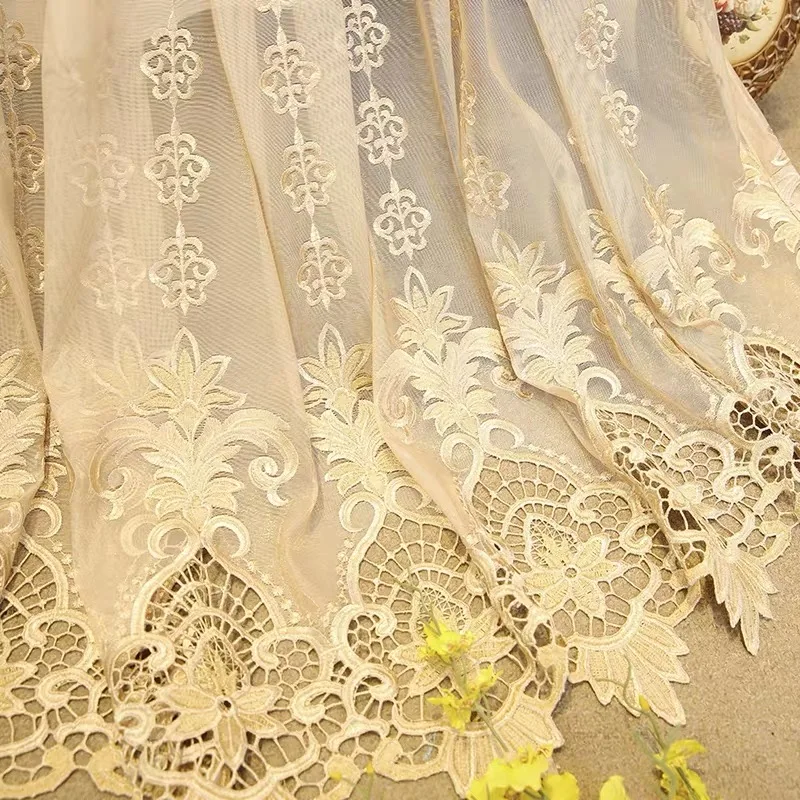 Европейские королевские Роскошные бежевые тюлевые шторы для спальни оконные