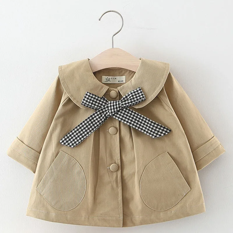 Демисезонное пальто для маленьких девочек ветровка клетчатый тренчкот с