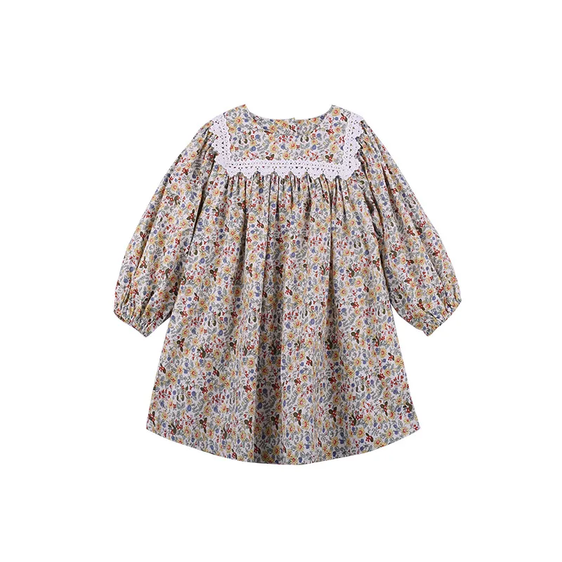 

2020 Autumn New Children's Clothing Casual Elegant Long-sleeved Girls Dress Floral Round Neck Girls Princess Dress 1-6 Years Old