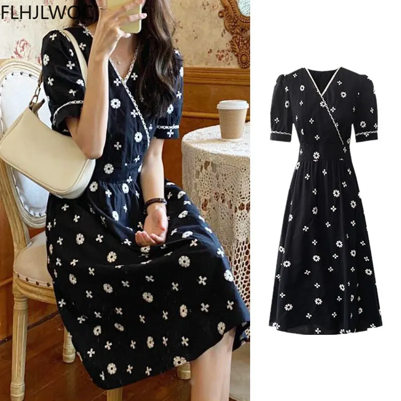 

2021 Summer Korea Chic Japanese Style Girls Cute Sweet Printed Cotton Blend Vintage Dress