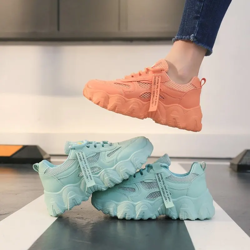 

Women Shoes Woman Sneakers Autumn Breathable Air Mesh Lace Up Student Casual Shoes Thick Botttom Flat Platform Flats Plus Size