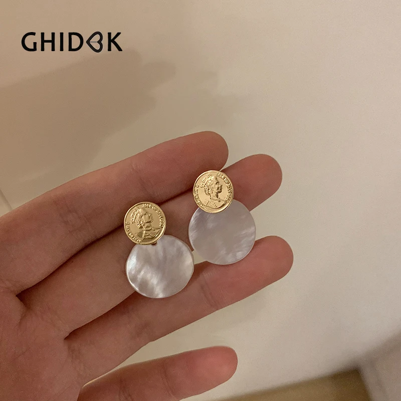 Серьги гвоздики GHIDBK в стиле бохо простые серьги форме ракушки монеты медальона