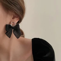 2021 new jewelry korean sweet black white bowknot women earrings sweet fabric lace bow fashion drop earrings jewelry gift
