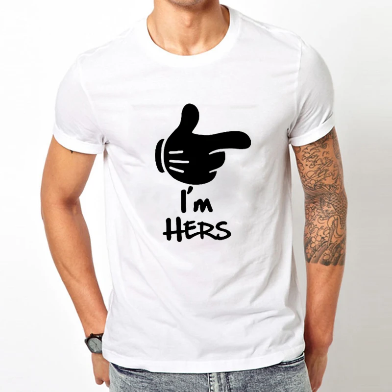 Модные черные топы Студенческая Одежда I'm Her He Is Mine Top Футболки унисекс для