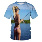 Мужская Уличная одежда, футболка для рыбалки, Женская Повседневная дышащая одежда, Летний Пляжный топ, купальник, женская футболка бикини с 3D принтом