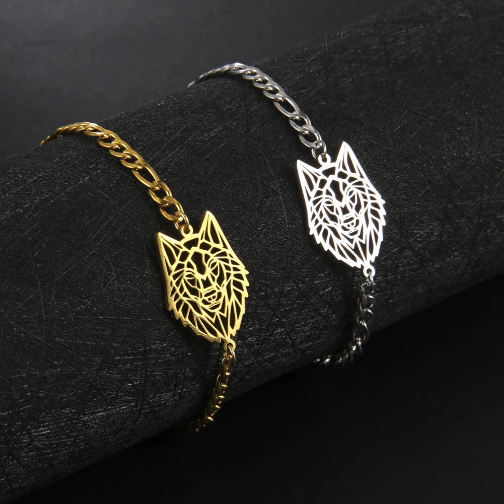 

My Shape Punk Wolf Bracelets Bangle For Men Women Stainless Steel Figaro Chain Fashion Men's Wrist Jewelry pulseiras masculina