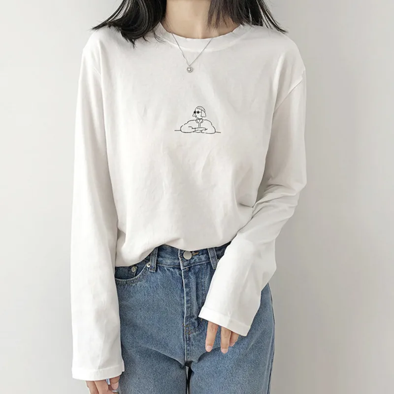 Футболка женская хлопковая с круглым вырезом и длинным рукавом|Футболки| |