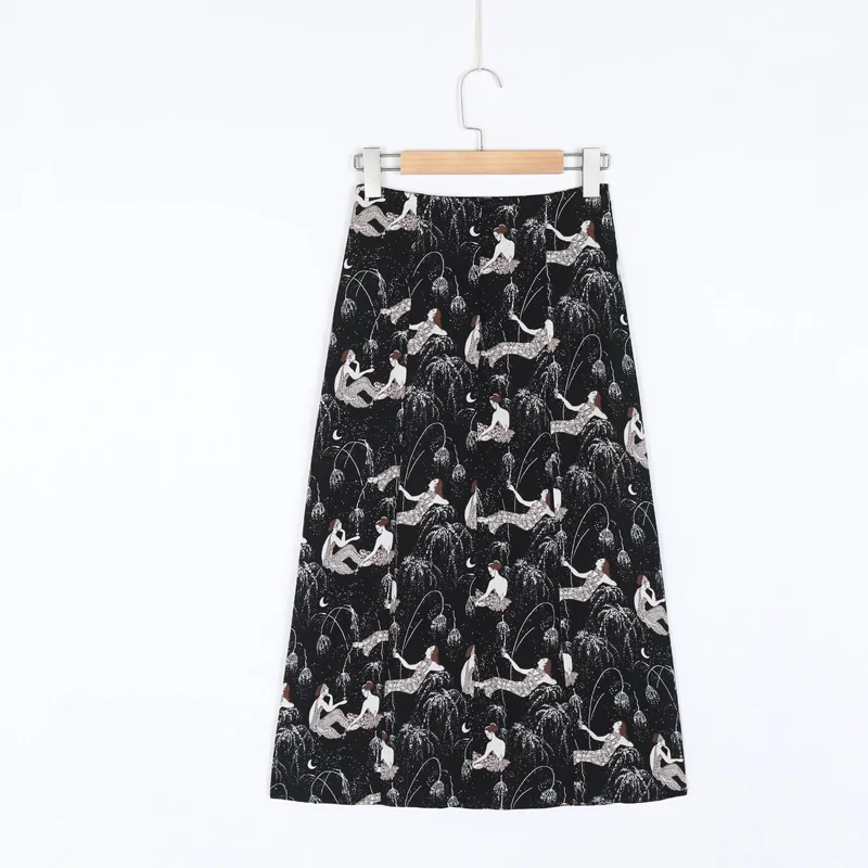 

Summer women's casual printed high-waist split skirt