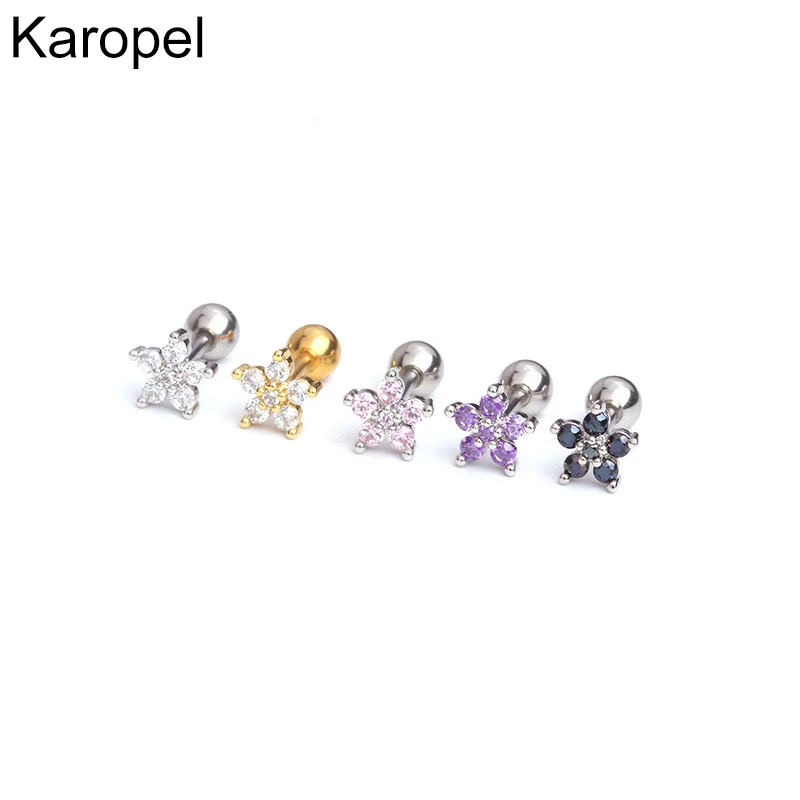 

1Piece Stainless Steel Fashion Flowers Zirconia Cartilage Cz Earring for Women Crown Helix Ear Studs Piercing Jewelry Karopel
