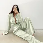 2021 Женская на весенний сезон лето из нового вида искусственного шелка штаны пижама костюм для женщин INS блестящего атласа Забавный костюм, состоящий из футболки и брюки; Комплект из двух предметов для отдыха Стиль