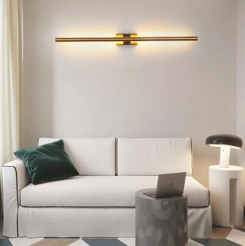 Lámpara de pared LED de tubo lineal simple y moderno, mesita de noche opuesta para luz de fondo, vestíbulo, pasillo, candelabro negro y dorado