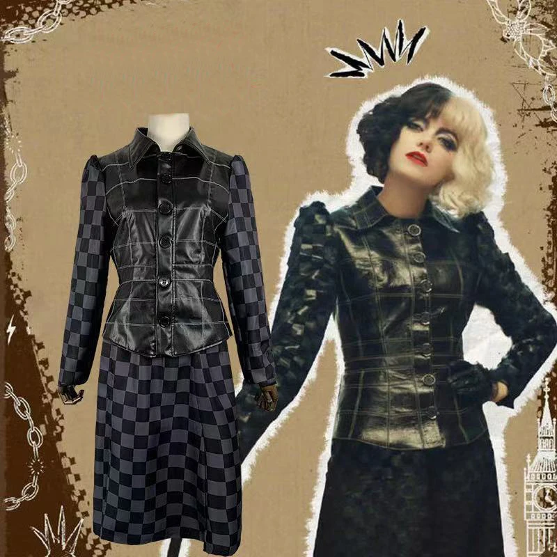 

Женский косплей-костюм Cruella de Vil Cruella 2021, косплей-костюм Эммы камня, костюм на Хэллоуин для взрослых