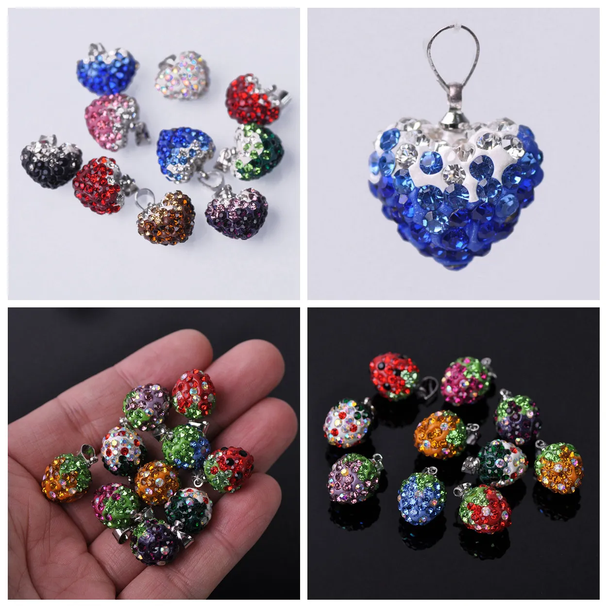 

Random Mixed Heart / Strawberry Crystal Rhinestone & Clay Pendant Necklace Jewelry Making