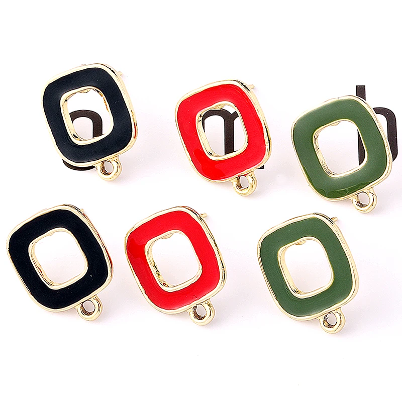 4 шт. красный/черный/зеленый 18*14 мм Ретро формы полые квадратные простые серьги