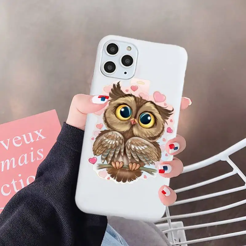 

Cute animal Owl painting Phone Case Candy Color for iPhone 6 7 8 11 12 s mini pro X XS XR MAX Plus