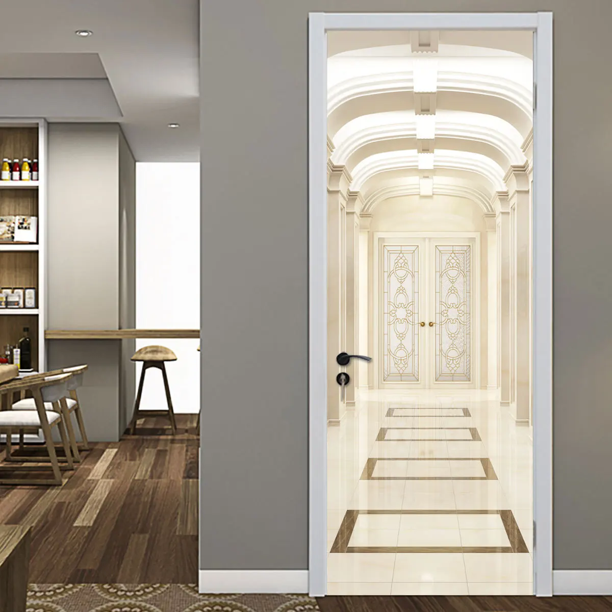 

3D Door Sticker DIY Decal Nordic Style Corridor White Self-adhesive Door Wallpaper Mural Room Decor Aesthetic Posters Stickers