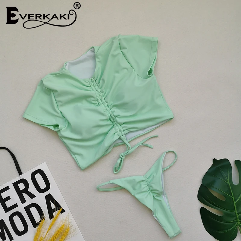 

Everkaki Solid Bikini 2PCS Sets Suits Summer Beach Boho Bathing Suit Beachwear Sports Y2K Swimwear Swimsuit Female 2021 Outfits