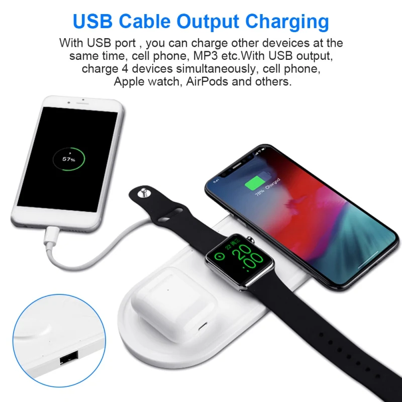 Горячая 3 в 1 беспроводная зарядная станция совместима с Apple Watch AirPods Pro 10 Вт Qi