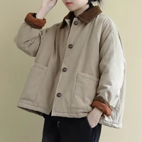 short cotton padded winter clothes women autumn vintage coat big pocket loose casual jacket 3 colors 2021 high quality coats