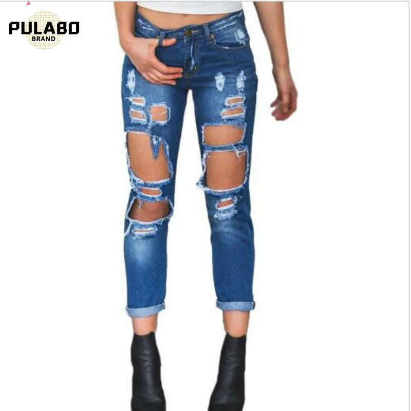 Женские летние джинсы до колена синие обтягивающие брюки в полную длину с