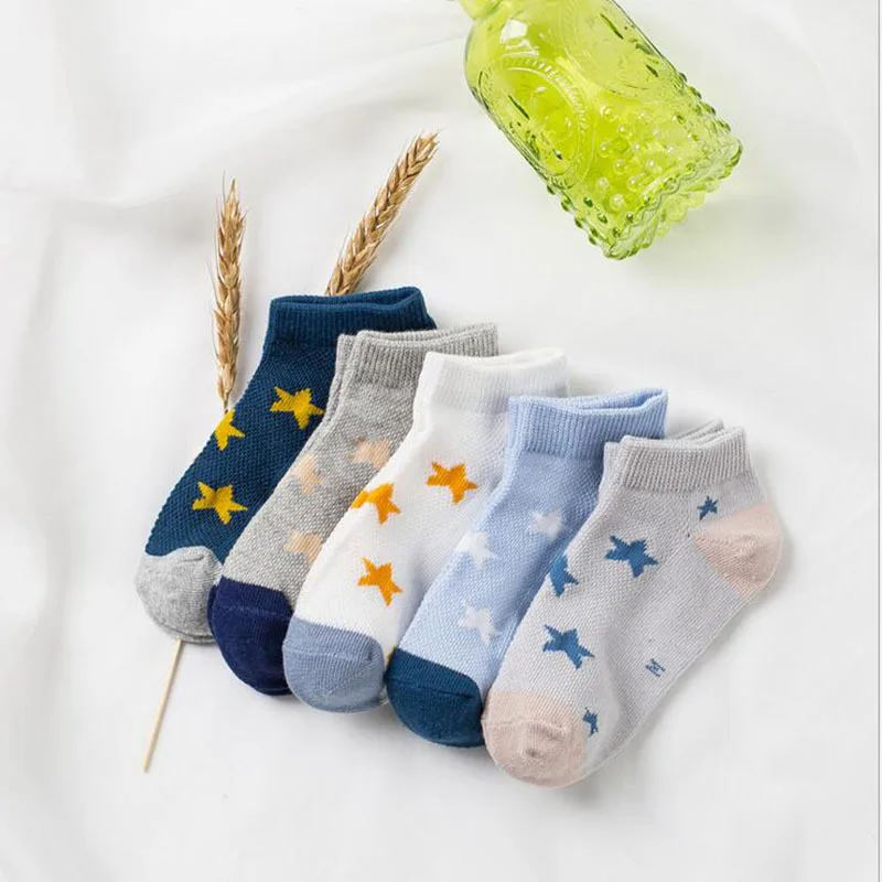 

5 Pairs Baby Socks Neonatal Summer Mesh Cotton Polka Dots Plain Stripes Kids Girls Boys Children Socks for 3-12 Year