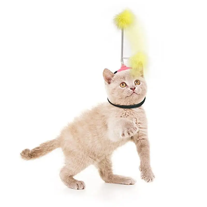 Забавная игрушка для кошек, 1 шт., креативный шейный воротник для кошек, самозабавные игрушки с искусственными перьями, котенок, притягивающ...