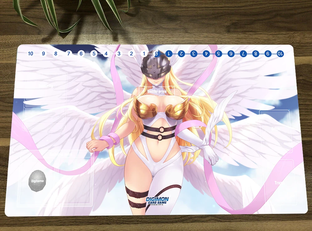 

Anime Digimon Playmat Angewomon Trading Card Game Mat DTCG CCG TCG Mat Mouse Pad Desk Play Anti-Slip Mat With Zones Free Bag