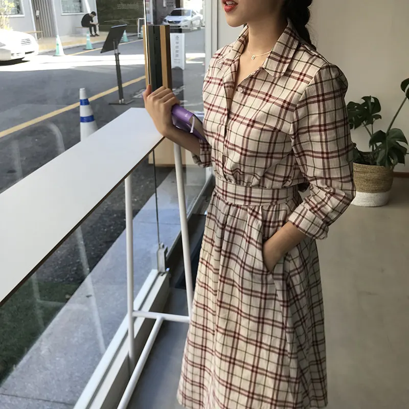 Vestidos 2018 новое длинное платье рубашка на шнуровке Женская мода OL с длинным рукавом