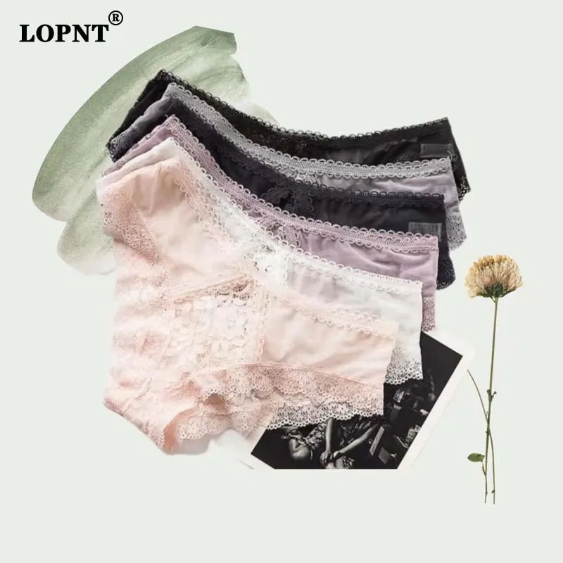 

LOPNT 2021 New Ladies Lace Underwear Sexy Hollow Out Briefs See-through Gauze Oversized Women Panties Perspective Printed Pants