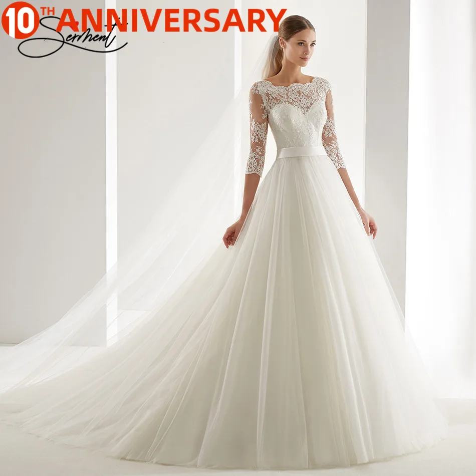 

BAZIIINGAAA Luxury Wedding Dress Long Sleeve Turtleneck Applique Lace Wedding Noble Applique Muslim Brides Support Tailor-made