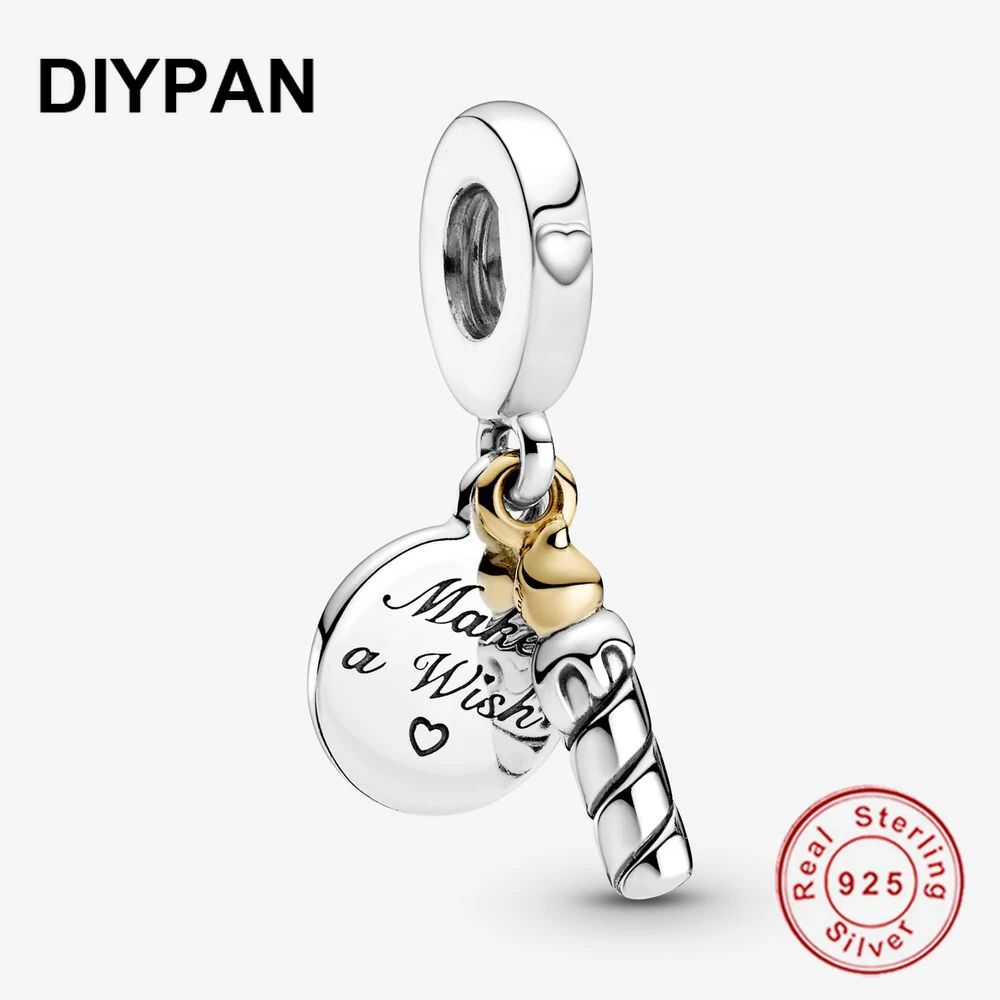 

Two-tone Birthday Candle Dangle Charm Fit Original Pandora Bracelet Charms Bead 925 Silver Berloque Women DIY Jewelry