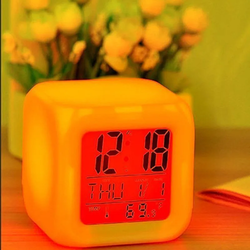 7 Color Variable Multi-Function Bedroom Kids LED Change Digital Glowing Alarm Clock Thermometer Changable Electronic | Дом и сад