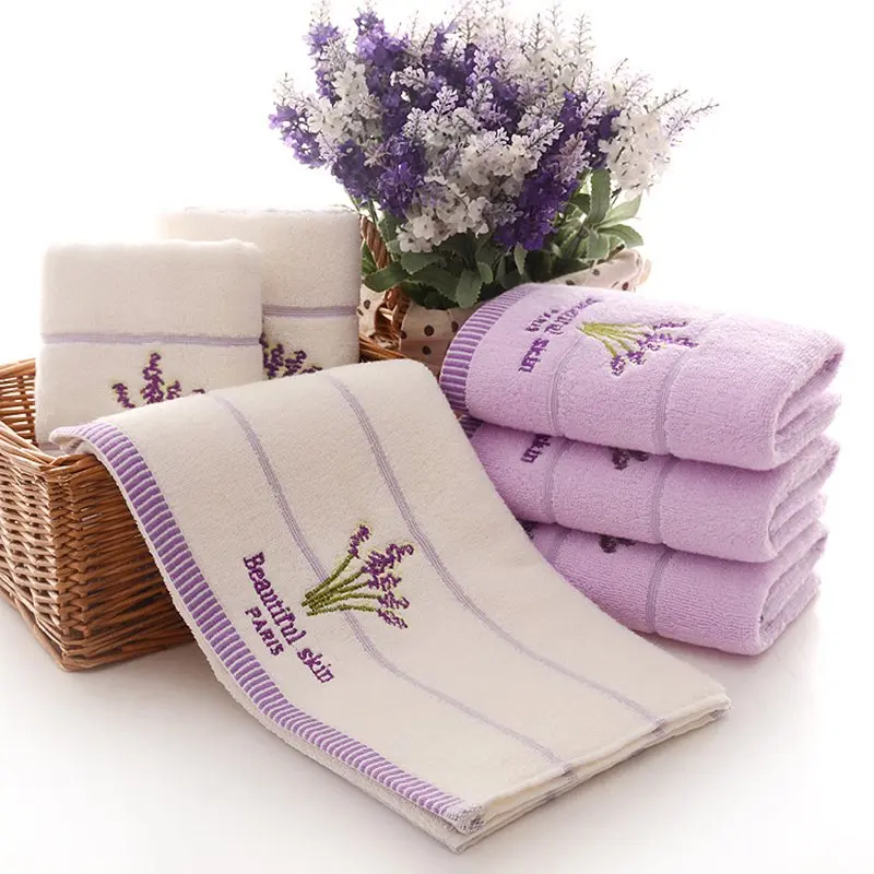 Фиолетовые Лавандовые вышитые полотенца высокое качество хлопковое Большое