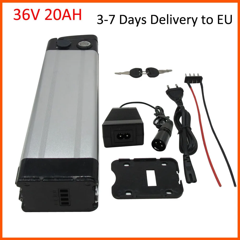 Аккумулятор литиевый серебристый для электровелосипеда 1000 Вт 36 В 20 Ач 30 А BMS |