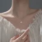Женское ожерелье из серебра 925 пробы с кулоном в виде маленького цветка из циркония, цепочка до ключиц с подвеской в виде четырехлистного цветка