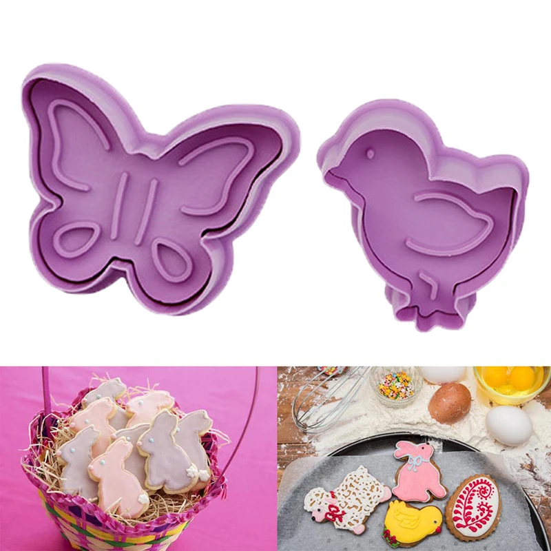 

1Set Easter Cookie Cutter Biscuits 3D Mold Butterfly Rabbit Cute Animal Shape Plastic Fondant Cake Mold Cake Decor Baking Tools