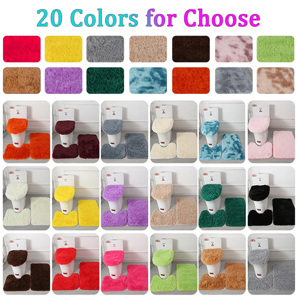 3pcs plush bathroom bath mat non slip bath carpets rectangle u shape bathroom toilet rugs toilet lid cover wc accessories free global shipping
