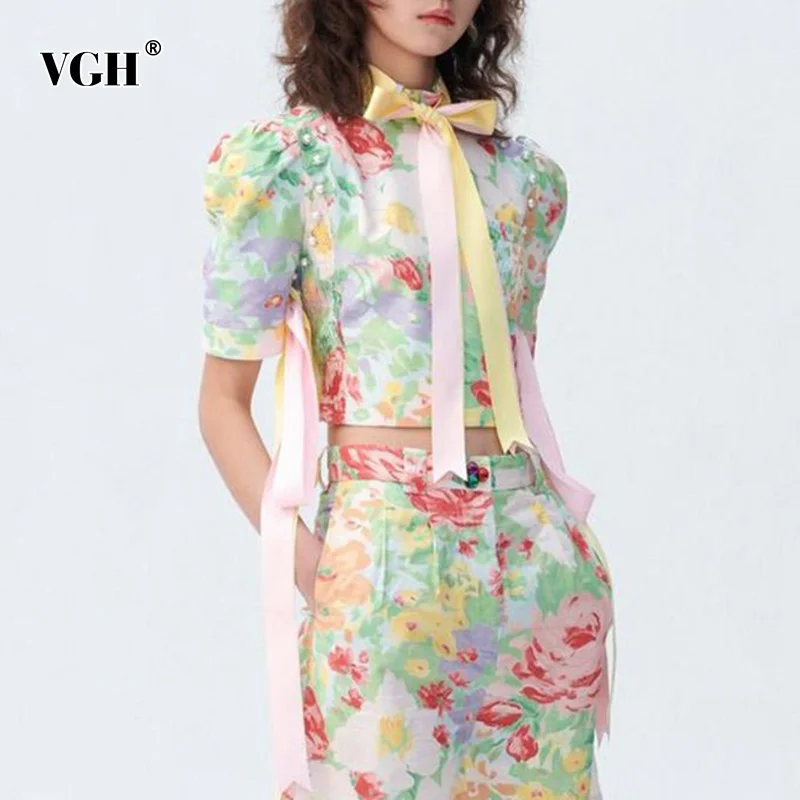 

Женская Повседневная рубашка VGH в стиле пэчворк, с отложным воротником и коротким рукавом, приталенные цветные блузки с принтом, женская мод...