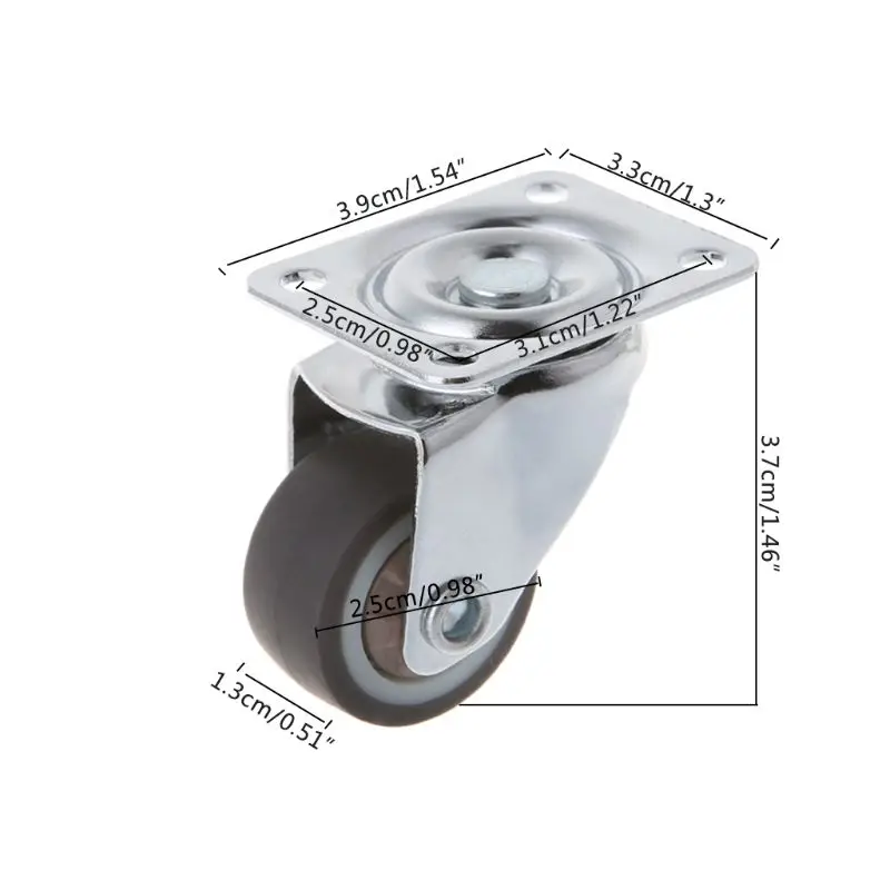

T3EC Mini Small Casters 1 Inch TPE rubber Super Mute Wheels For Bookcase Drawer Flower Racks