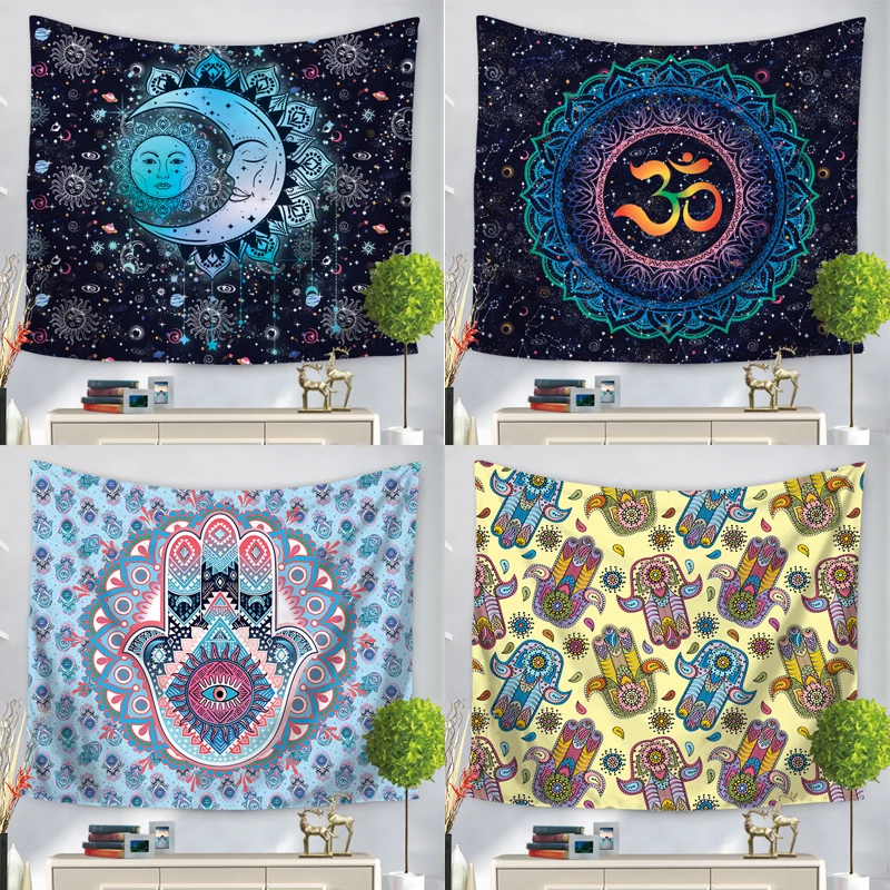

Indian Mandala Tapestry Wall Hanging Fatima Hand Beach Blanket Hippie Tapestry Home Decor Bohemian Decorative Wall Yoga Mats