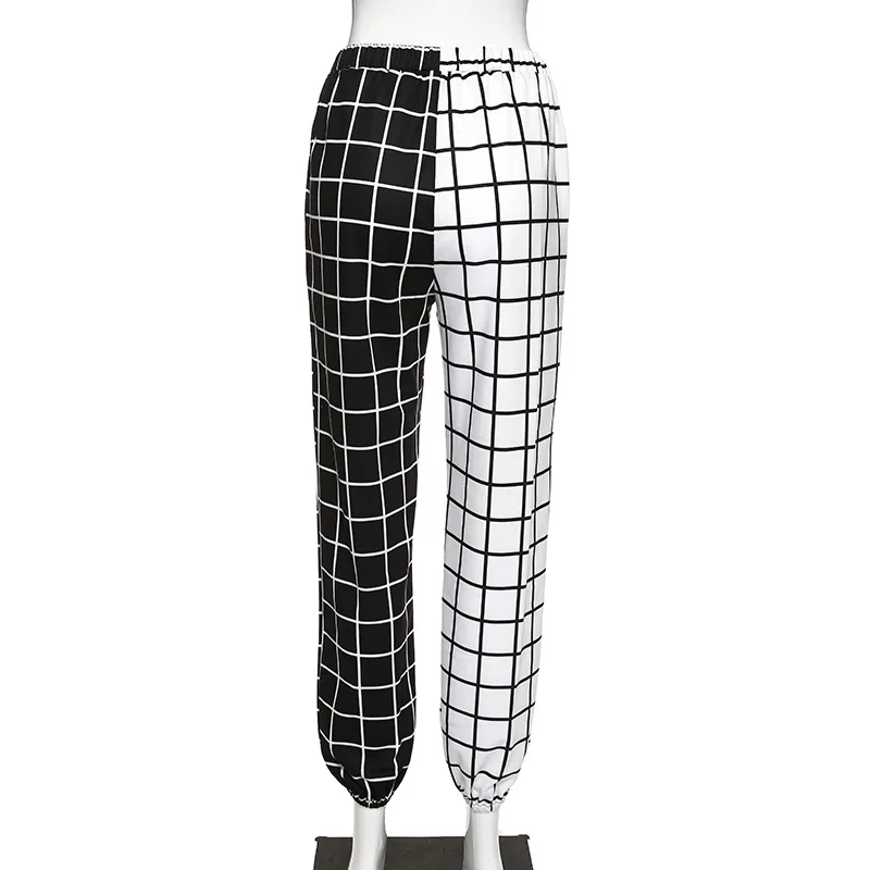 

Streetwear Cool Girls Black and White Checkerboard Patchwork Trousers Cargo Pants Hight Waist Straight Long Trousers Sprots Pant