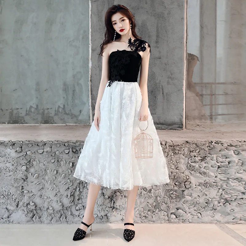 

Lady Velour-Mesh Patchwork Qipao Feather&flower Embroidery Pleated Party Dress Gown One Shoulder Sexy Cheongsam Bandage Vestidos