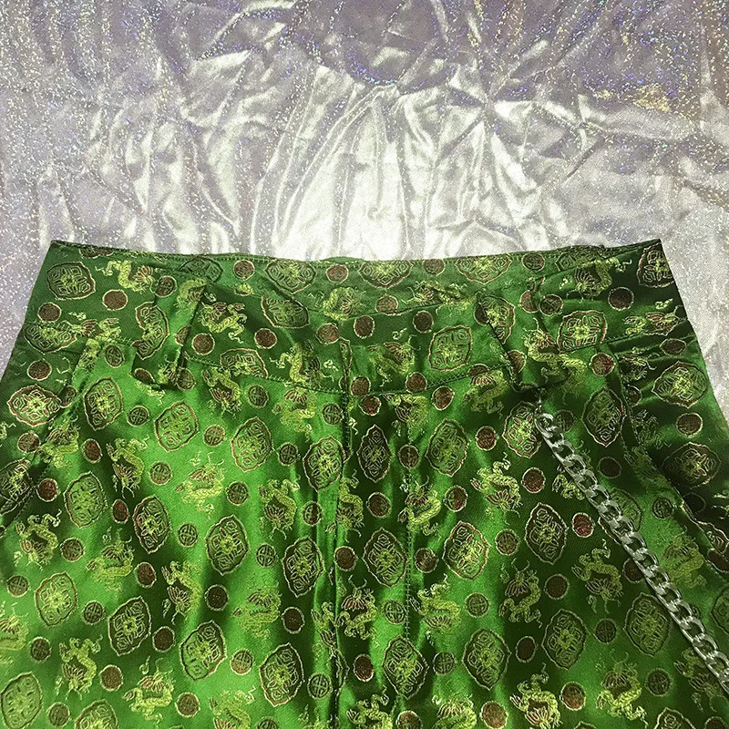 

Chains Trousers Female Bottom Ladies Casual Chinese Style Dragon Vintage Straight Wide Leg Pants Women High Waisted