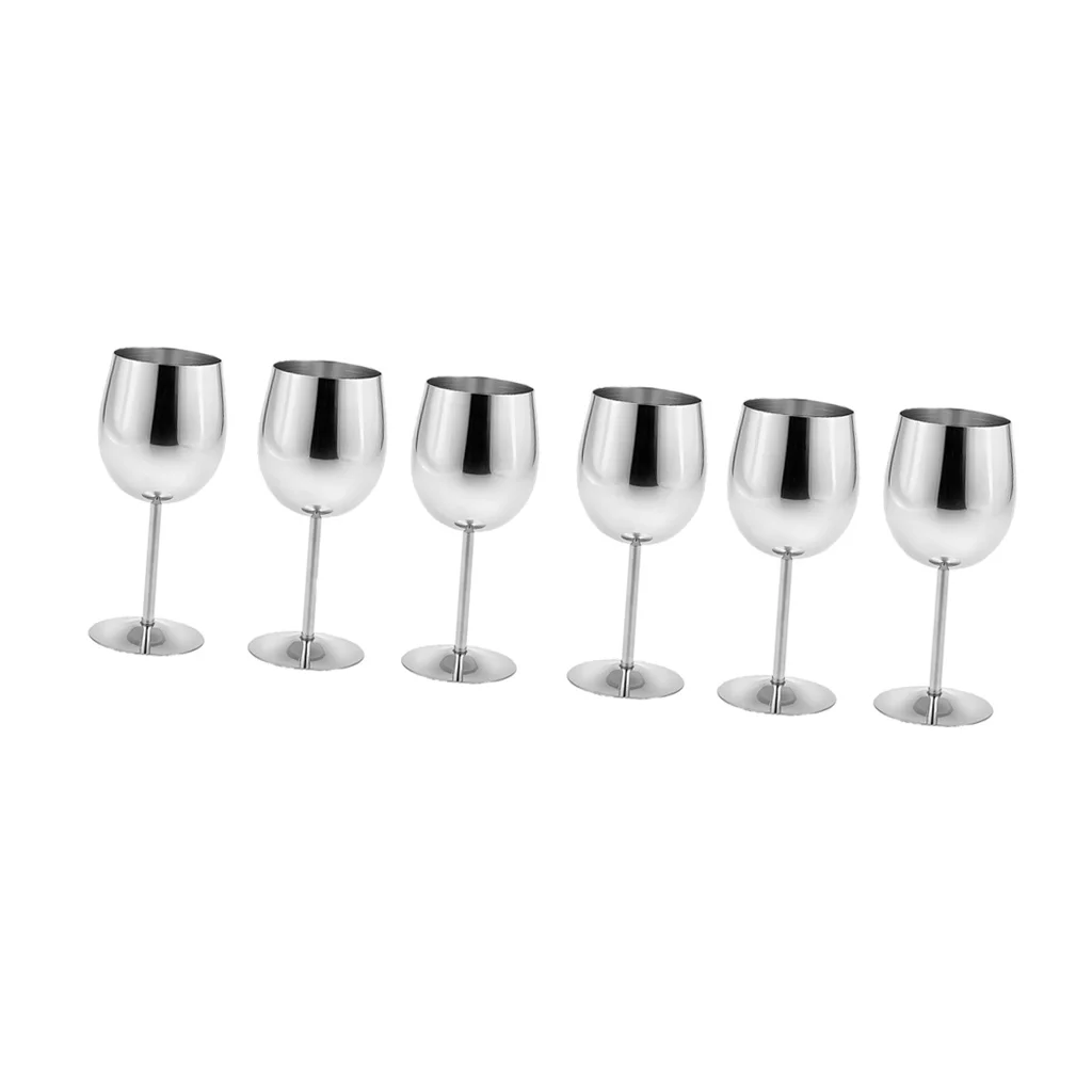 

6pcs Stainless Steel Wine Glasses Goblets Cup Champagne Bar Party Banquet