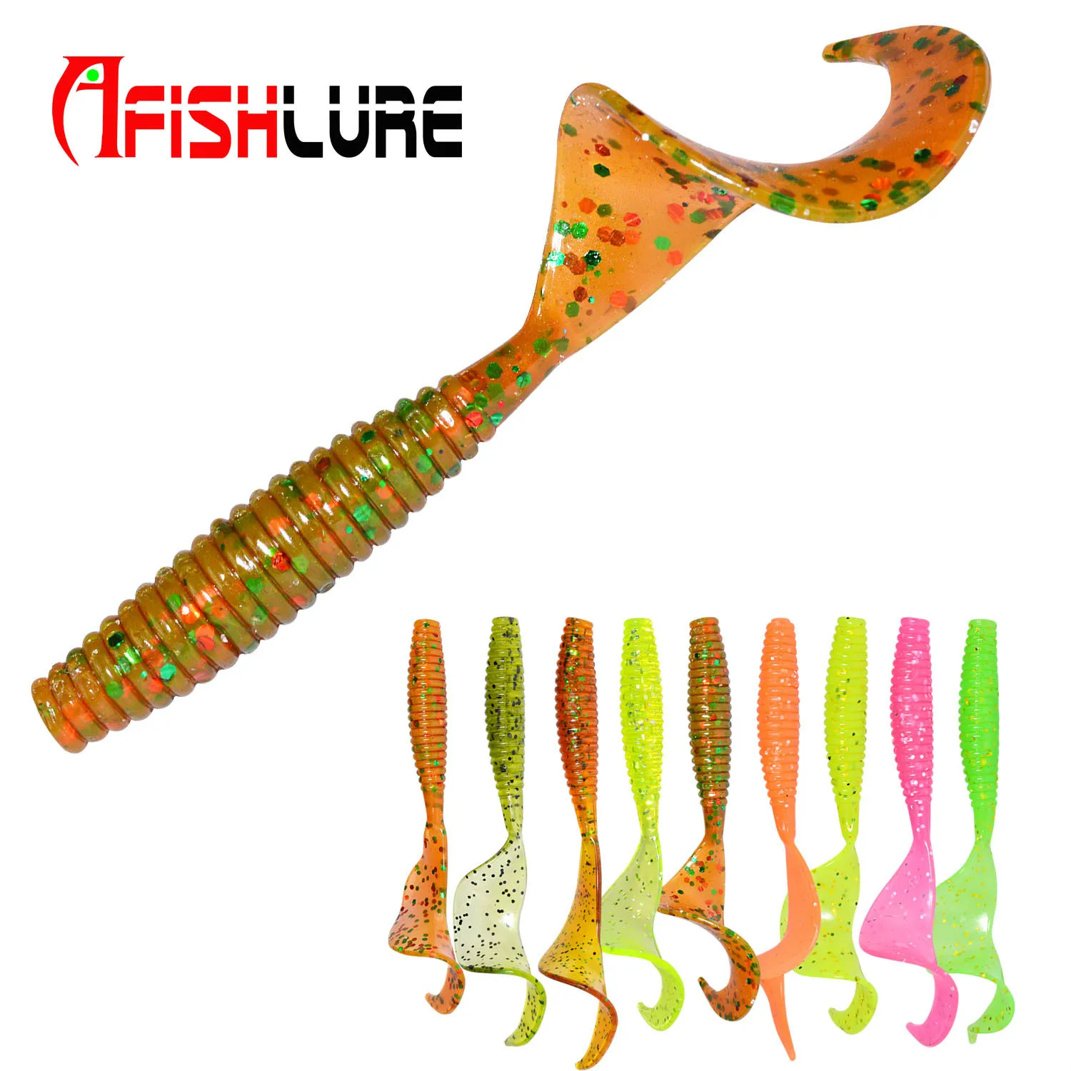 Afishlure Soft Plastic Fishing Perch Grubs Lure Rig 70mm 2g Curly Soft Lure Silicon Tail Maggot 10pcs/lot Bait