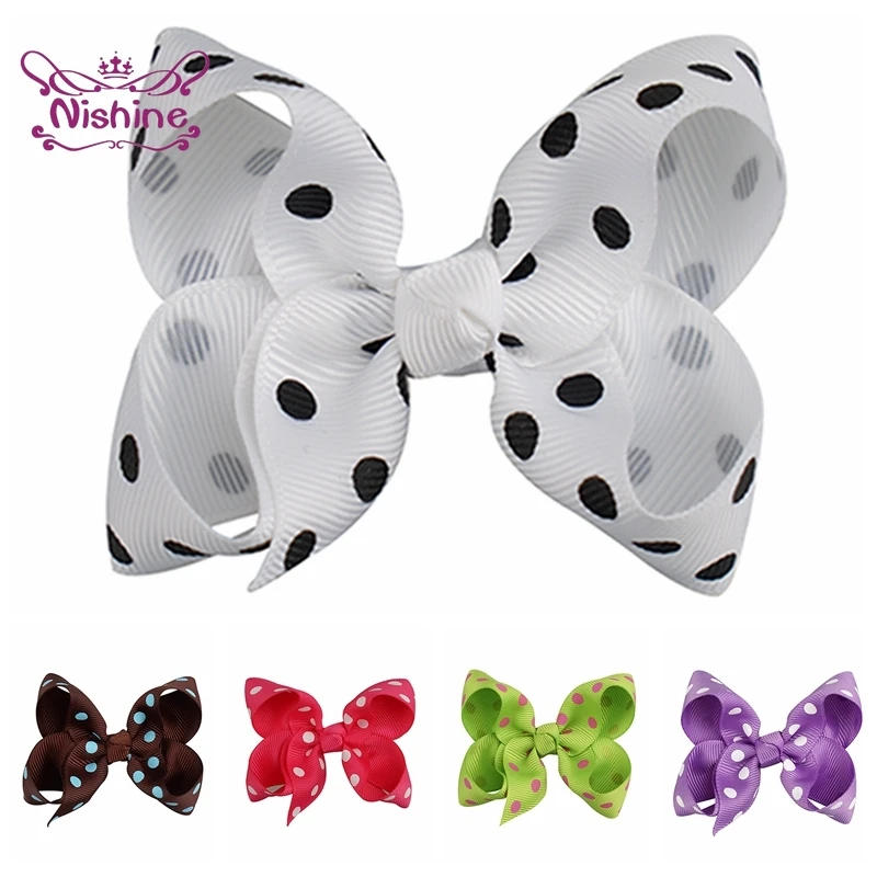 

Заколки для волос Nishine 10 шт./лот в горошек, модные зажимы в рубчик с бантом, милые детские аксессуары для волос с бантом ручной работы